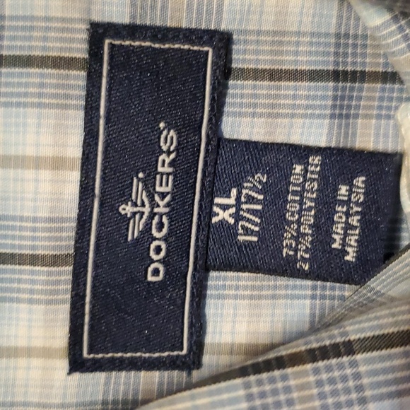 Dockers Men's Gray/Blue Plaid Button Down Short Sleeve Shirt- SizeXL, 17-17 1/2 - Picture 3 of 7